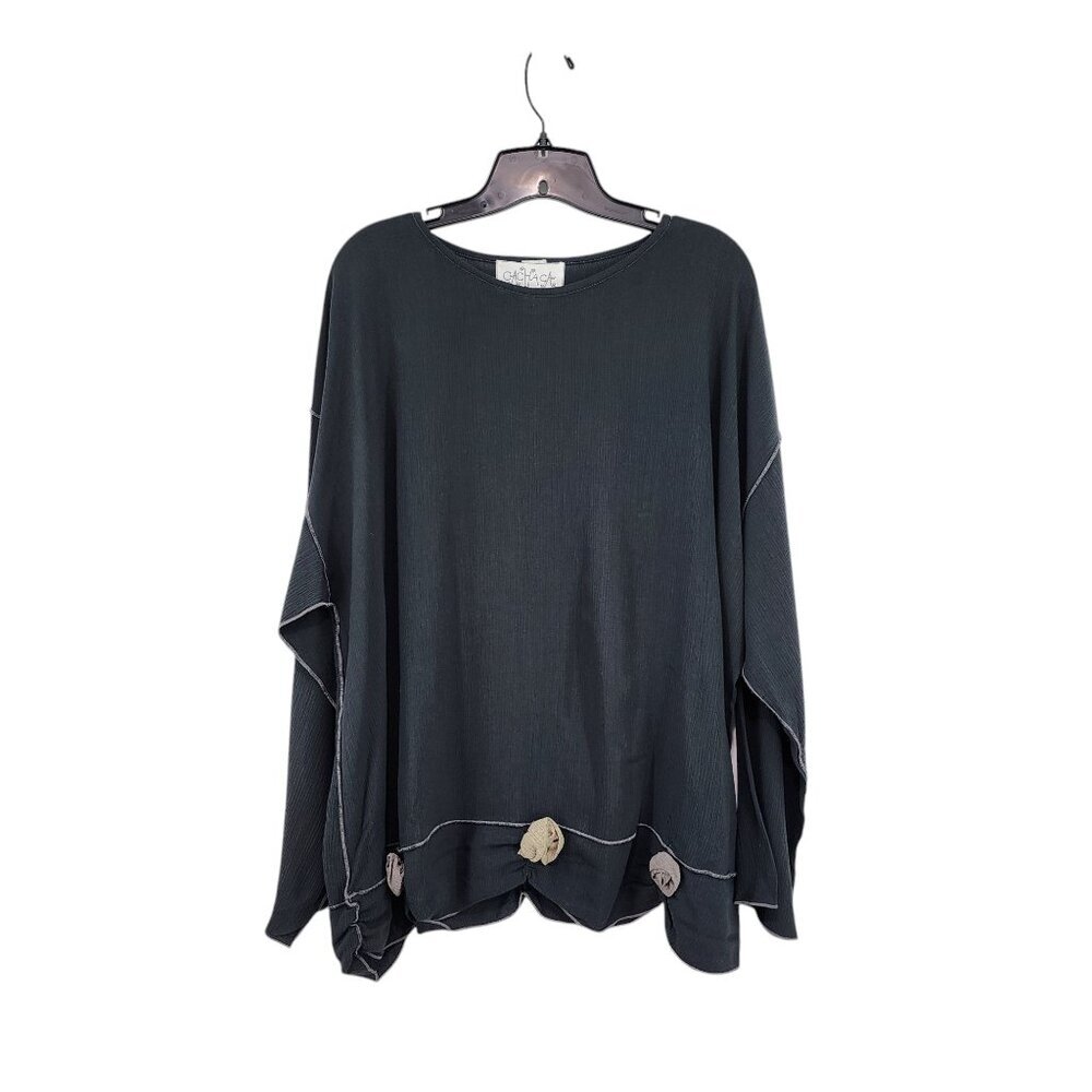 Cachaca Women's Wool Blend Textured Applique Long Sleeves Top Lagenlook Farmcore